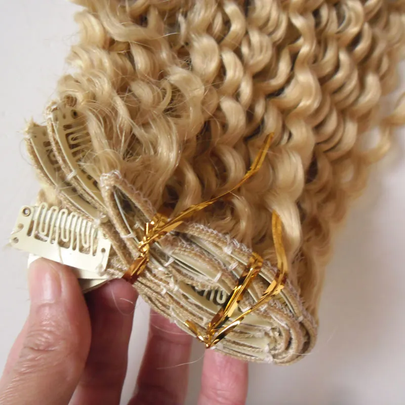 # 613 Bleach loira Afro Kinky Curly Clip no cabelo 100g / lote 4A / 4B / 4Cafrican clipe americano em extensões de cabelo humano