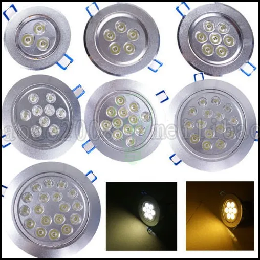 Högkvalitativ 3W 4W 5W 7W 9W 15W 18W Downlights Inbyggd tak ner Spot Lampa Bulb Light AC 85-265V Inomhus Downlight med LED-drivrutin llwa023