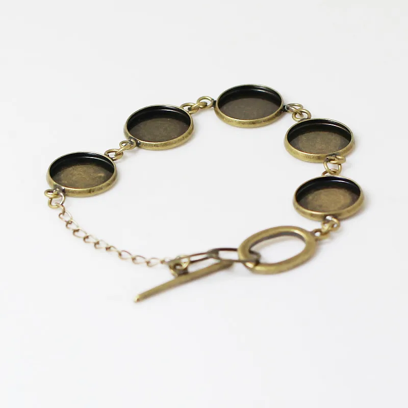 Beadsnice bracelet trays blank po round blank brass with five bezels for 14mm round resin or cabochon ID 12141234m