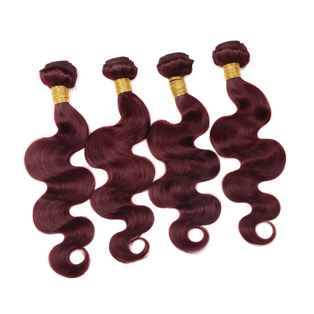 Cor 99j onda do corpo cabelo borgonha peruano cabelo humano pacotes vinho vermelho cabelo ondulado 100g por peça4pcs por lote grátis dhl