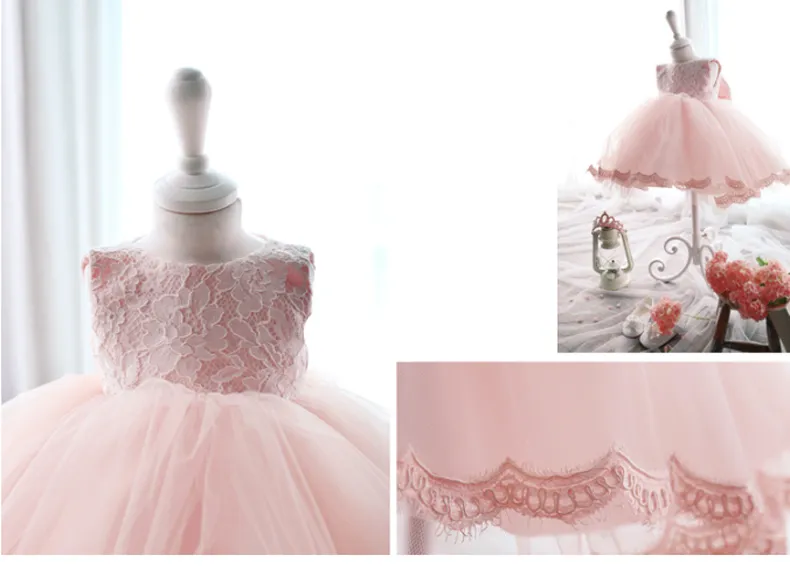 Abiti da battesimo neonati il 2019% 100 Foto reale Pizzo Toddler Girls Party Princess Dress Mese intero e vestiti l'anno Vendita al dettaglio K366