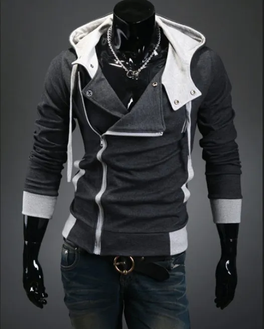 Venda quente 2015 dos homens novos Hoodies Diagonal Zipper Design de moda Casual Patchwork mistura de algodão Sprots Hoodie 7 cores Plus Size 4XL Cardigans