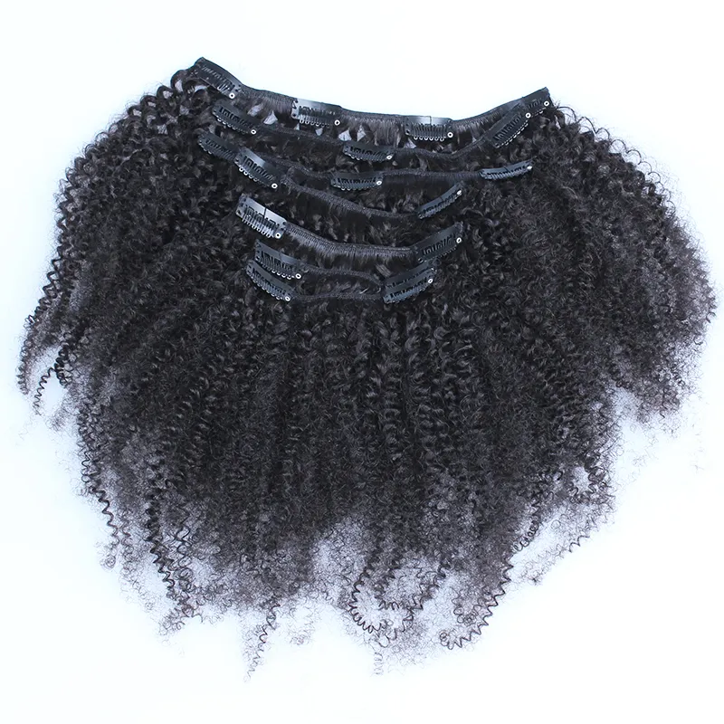 Clip riccia afro crespa mongola nelle estensioni dei capelli umani 7 pezzi / set 120 grammi / confezione Clip afroamericana nelle estensioni dei capelli umani