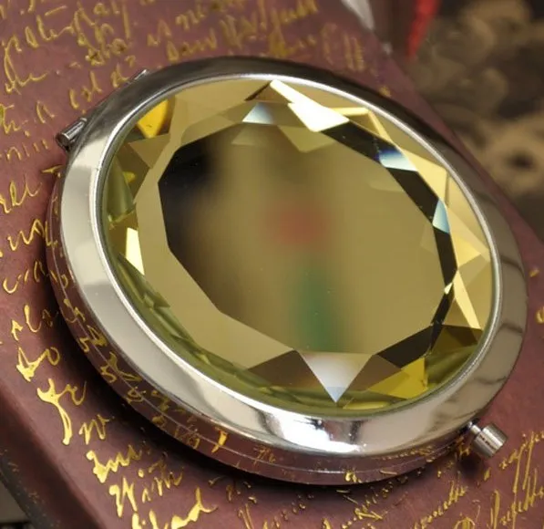 100 sztuk 7 cm Składany Makijaż Lustro Kompaktowe lustro z kryształem, metalowe lusterko kieszonkowe do prezentu ślubnego