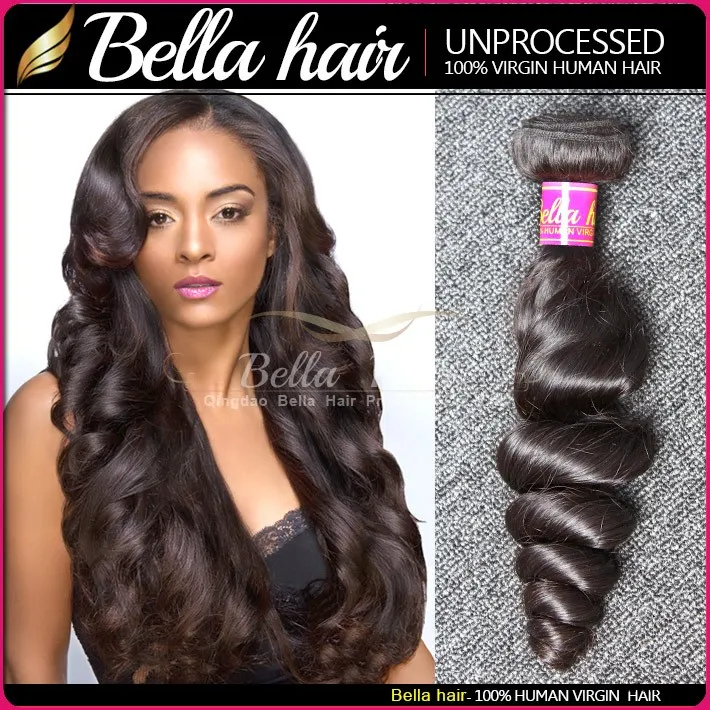 Bella Hair Peruian One Donor Top Grade Loose Wave Bundle Double Weft Hairves 3バンドル処理されていない自然な色の髪のエクステンション