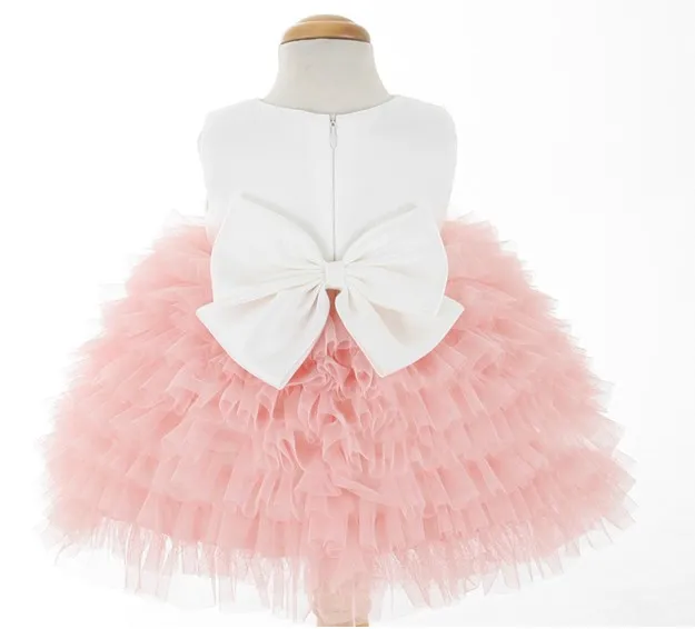 Échantillon réel fait sur commande fille fleur robes pas cher peu jolie une ligne bijou étagée à hauteur du genou tulle robe