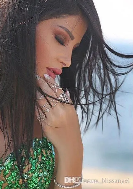Ny arabisk stil Emerald Green Mermaid aftonklänningar Sexig Sheer Crew Neck Hand paljetter Elegant Said Mhamad Long Prom Gowns7350858
