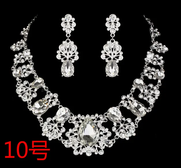 12 estilos de diamantes de imitación de cristal gota collar pendiente plateado conjunto de joyería para boda joyería nupcial 2144019
