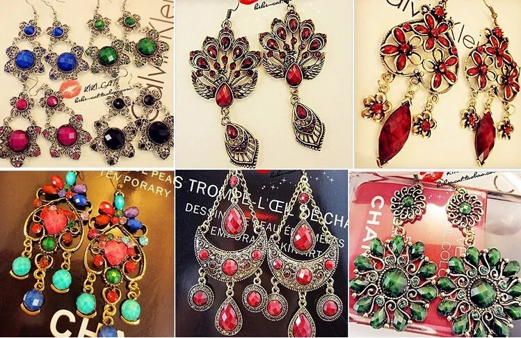 Random mix 50 style Vintage Tibetan Silver/Bronze Resin Gem Fashion Girl Mrs. Earrings fashion jewelry