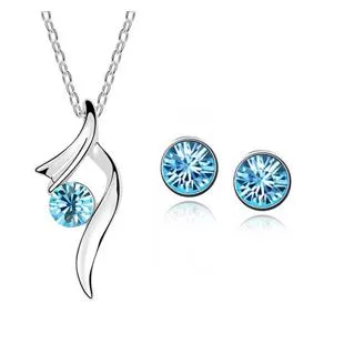 Hot Sale Fashion Silver Plated Crystal Pendants Necklace/Earrings Wedding Accessories Jewelry Sets For Women G450