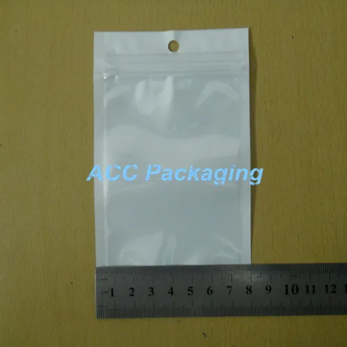 8x14cm 3.1"x5.5" White/ Clear Self Seal Resealable Zipper Plastic Retail Packaging Bag Zipper Lock Bag Retail Package With Hang Hole