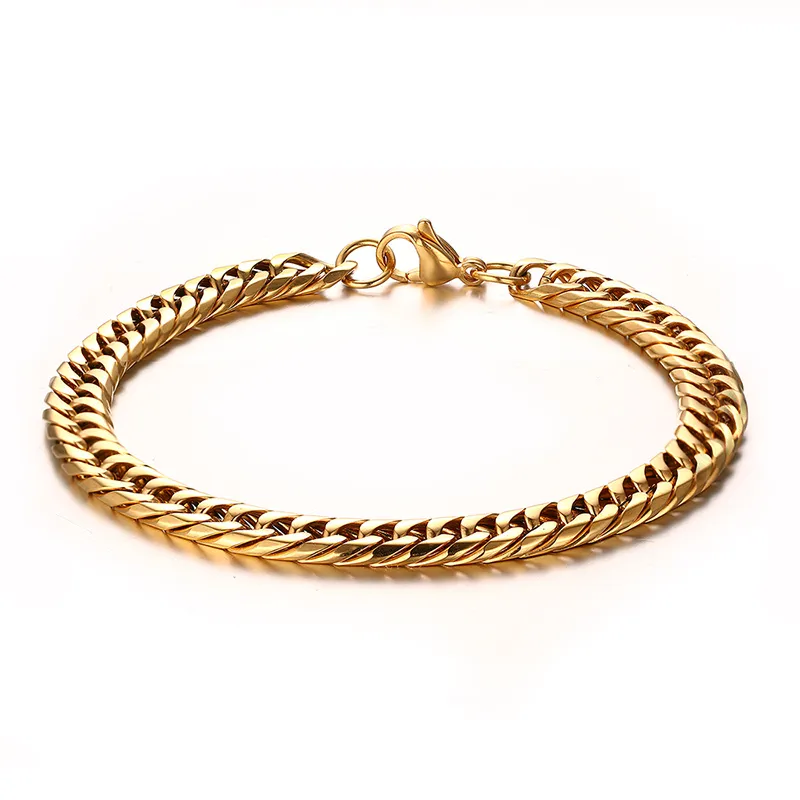 Nova marca de moda presente de alta qqality 18 k banhado a ouro suave freio cadeia pulseira de aço inoxidável para as mulheres homens jóias 8.66 '' hotsale