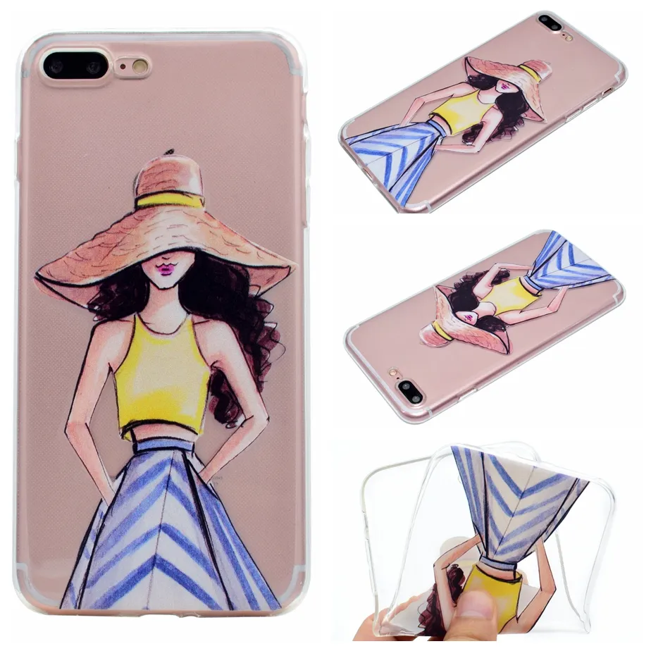 For iPhone 5 5s SE 6 6s 7Plus Case Transparent Clear Soft TPU Back Cute Girl Cover For iPhone 8 iPhone8 Plus Case