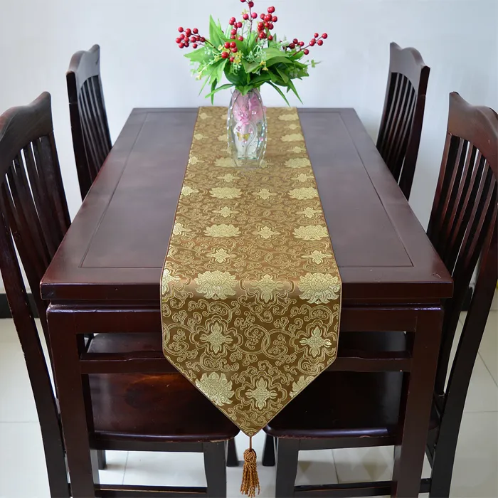 Luxury Vintage Damask Printed Amazon Gold Table Runner 120 Inch Extra