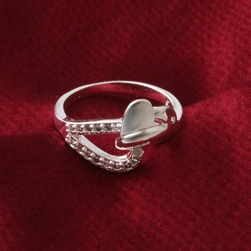 Gratis frakt Ny 925 Sterling Silver Fashion Jewely Heart Zircon S Ring Hot Sell Girl Gift 1492
