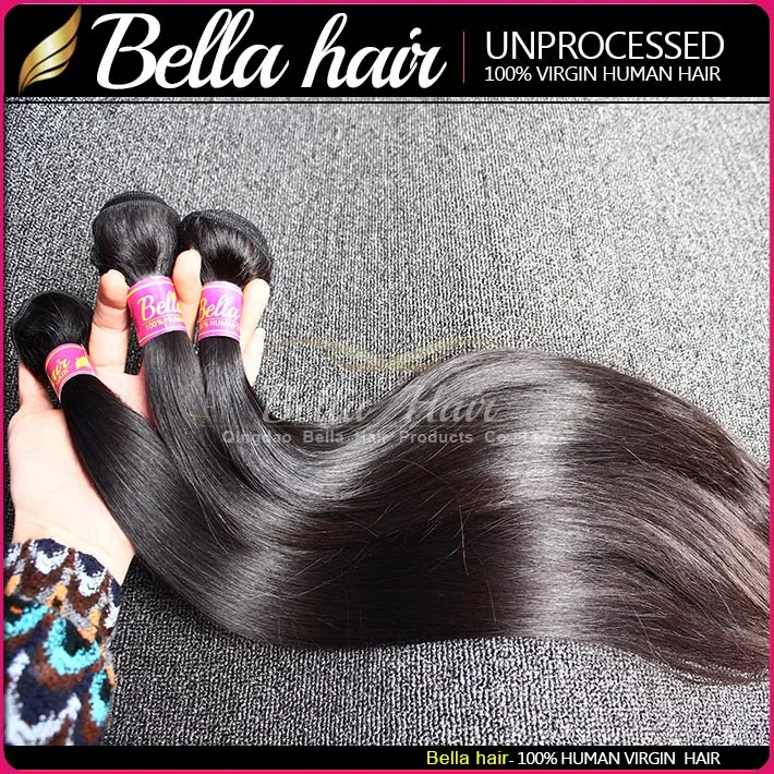 Bella Hairindian, unverarbeitetes, unbehandeltes Echthaar in natürlicher Farbe, doppelter Schuss, seidig glatt, 2 Bündel