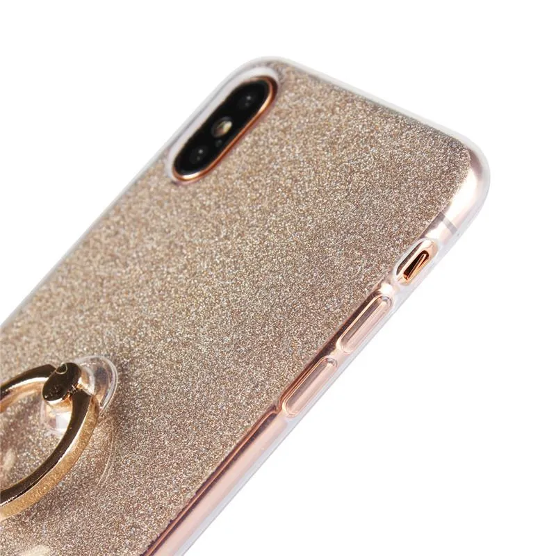 Glitter Bling Fall für Iphone X 8 7 6plus Fall Abdeckung mit Ring Halter weiche TPU Abdeckung für Samsung S8 S7 S6 Rand Telefon zurück Fall