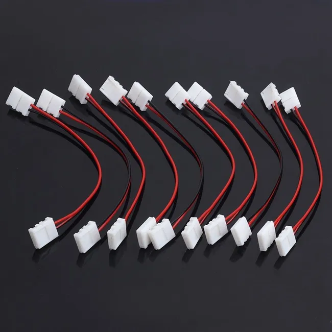 500 stks / partij, 10mm 2pin LED Strip Connector Draad voor 5050.5630.5730 enkele kleurstrook, gratis soldeer connector draad