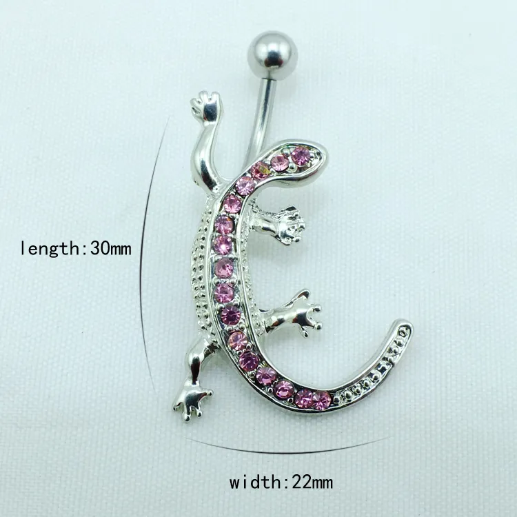 Gorący sprzedawanie mody pępki pierścienie błyszczące różowy Rhinestone Gecko Belly Button Ring Body Piercing Biżuteria DQK4168