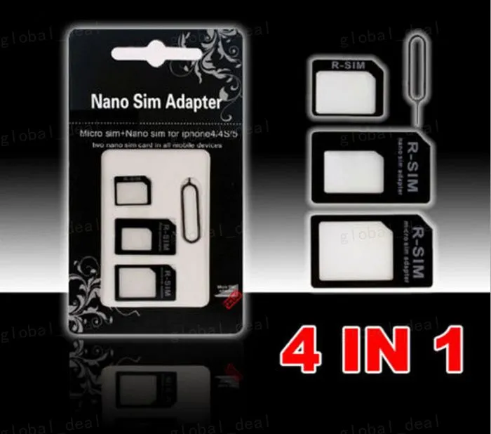 4 en 1 Noosy Nano Micro SIM adaptateur broche d'éjection pour Iphone 5 pour Iphone 4 4S 6 Samsung S4 S3 carte SIM boîte de vente au détail
