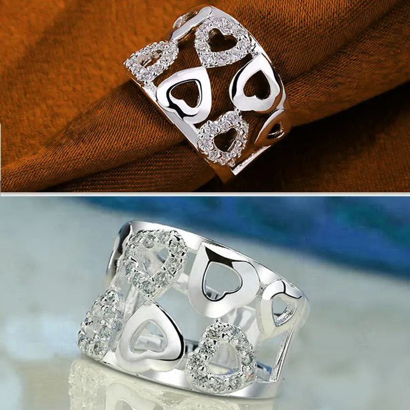 New 925 Sterling Silver fashion jewelry Hollow heart-shaped with Diamond With Pave zircon ring hot sell girl gift 1755