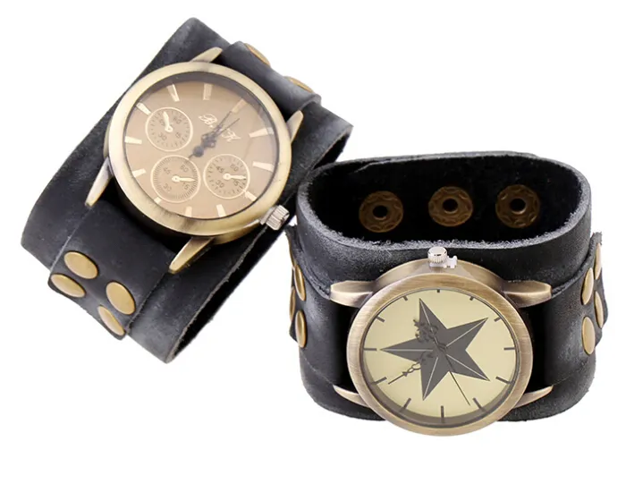 Fashion men's leather bracelet watches 40 mm punk atmospheric retro leather bracelet