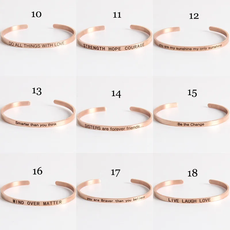 30 stuks inspirerende armband roségouden kleur positieve inspirerende citaten gegraveerde magere manchet stapelen gestempelde armband BG09374193