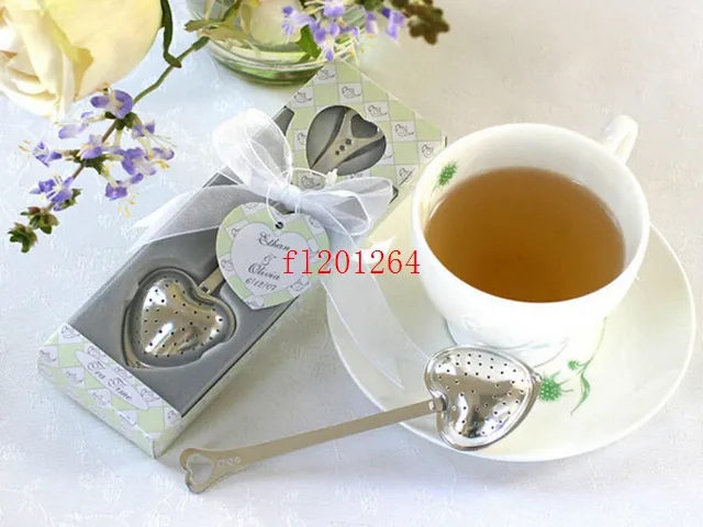 50 unids / lote Fedex DHL Envío Gratis Forma de Corazón de Acero Inoxidable TeaTime Tea Infuser Favores de la fiesta del té Favor de la Boda Recuerdo