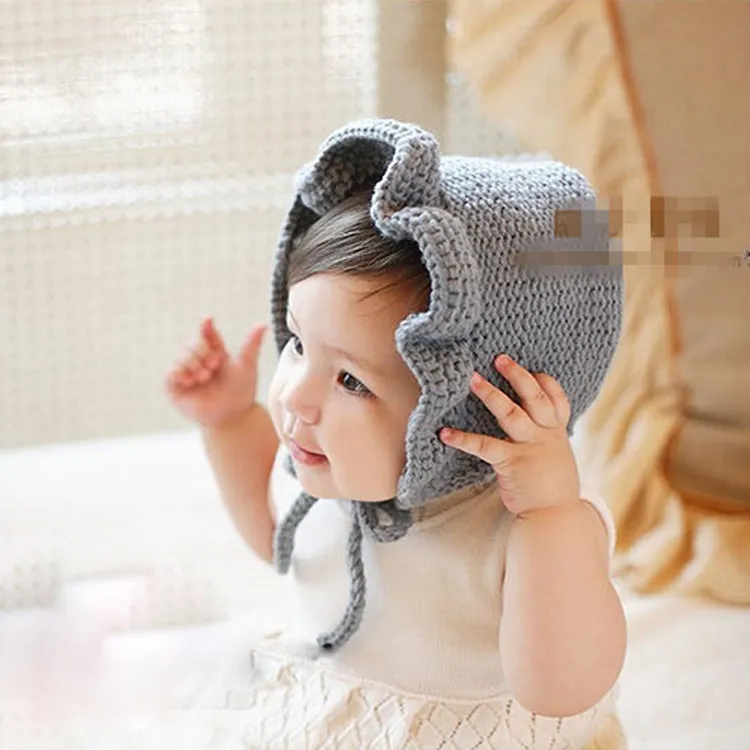 Baby Classic Warm Soft Sticke Flounced Wool Hat Winter Warm Princess Hats fleece och Wool Hood Söt unik deisgn Warmer Cap 8280322