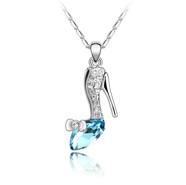 New Pendant Necklaces Austrian Crystal Cinderella Crystal Shoes Pendants 925 Stering Silver 18k Gold Plated Chains Fashion Jewelry 