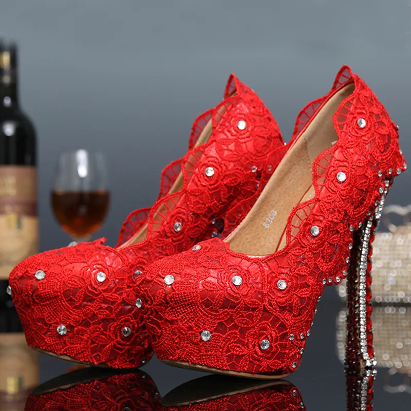 Red lace wedding shoes sales