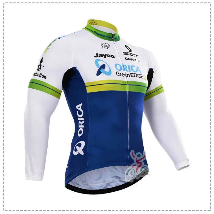 2015 orica greenedge Team invierno Fleece Ropa Ciclismo manga larga Ciclismo jersey + babero Pantalones Conjunto invierno térmica polar ropa ciclismo