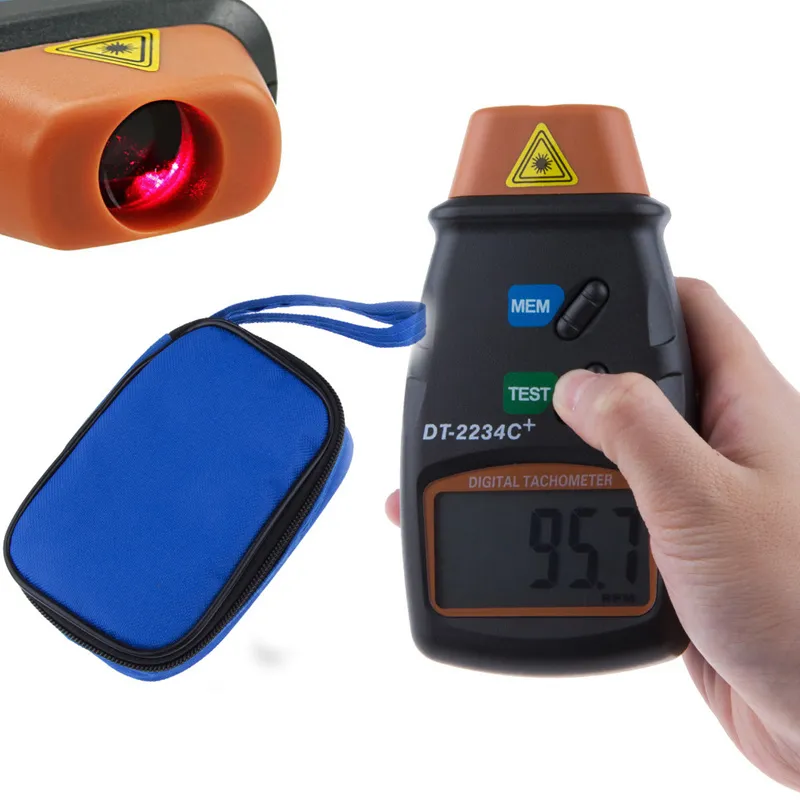 Laser RPM Meter Digital Non-Contact Tachometer - Handheld RPM Meter With LCD, Auto Range 2.5 To 99,999 RPM DT2234C Tach Tester