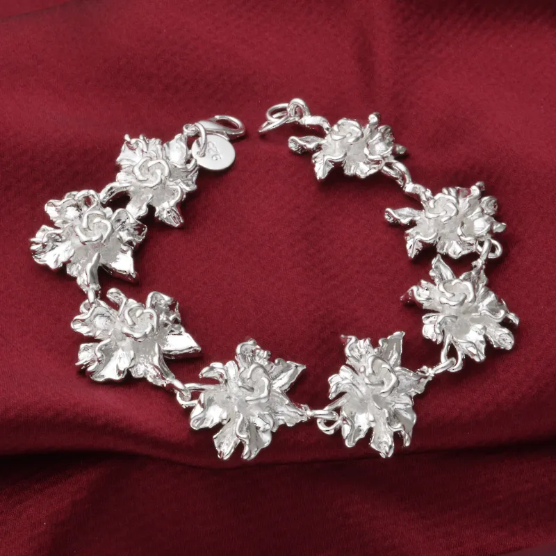 with tracking number Top Sale 925 Silver Bracelet Delicate flower bracelet Bracelet Silver Jewelry 1506