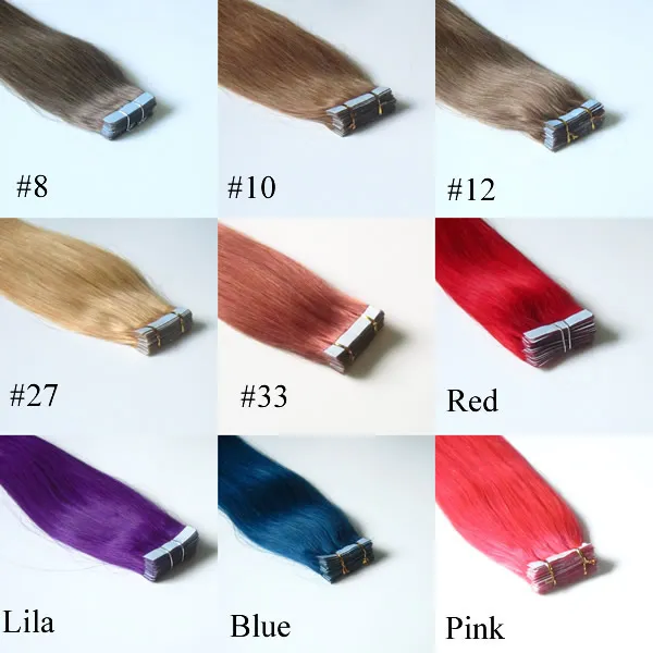 19 kleuren mix 16 inch tot 24 inch tape in huid human hair extensions, remy tape hair extensions, / bag 30g, 40g, 50g, 60g, 70g / tas gratis verzending