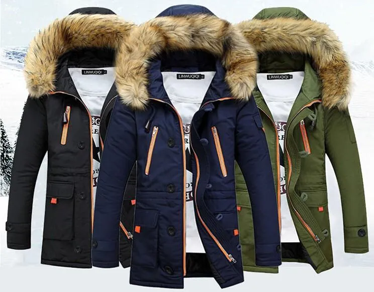 Kış Kalınlaşma Ceket Erkekler Rahat Sıcak Kürk Kapşonlu Yaka Ceketler Aşağı Ceket Beyzbol Tasarım Artı Boyutu S-XXXL Veste Homme Parka