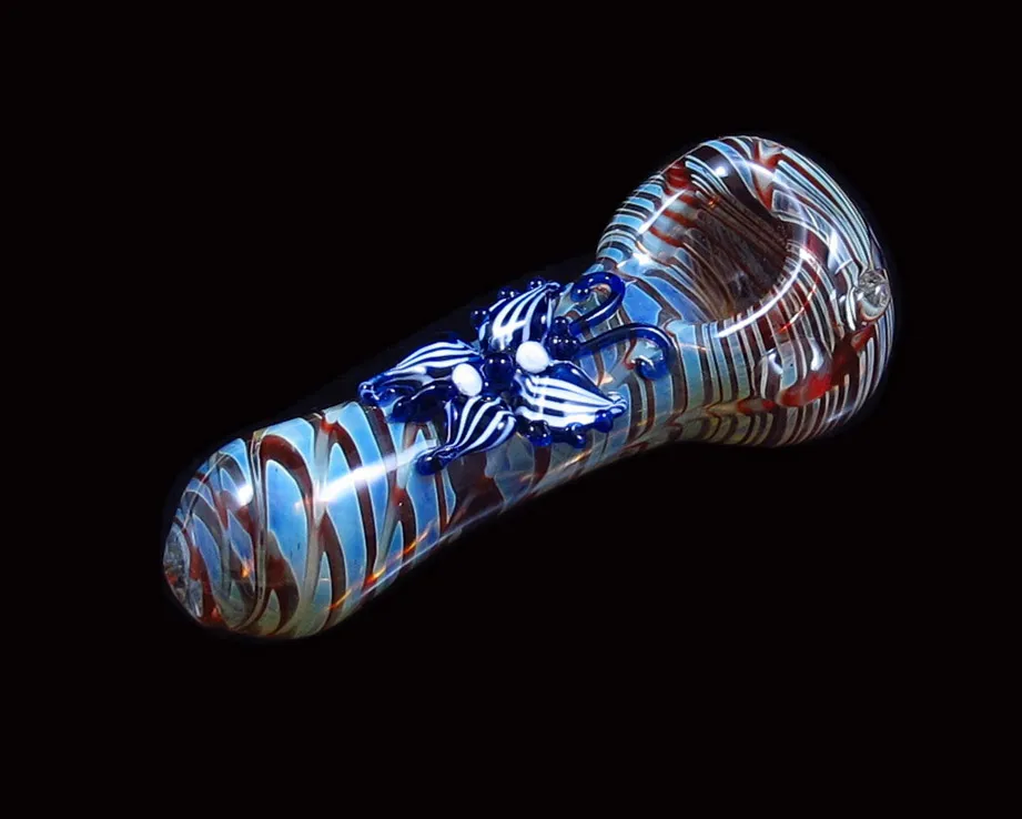 WSC-1019 стеклянные курительные трубки цветные табак ложка трубы с бабочка дизайн ручной трубы 100 мм