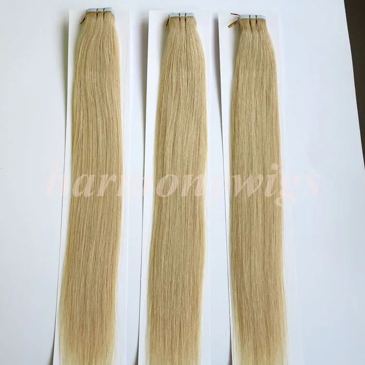 Tape 50g nas extensões do cabelo cola de pele Trama 18 20 22 24inch # 60 / Platinum Blonde índio brasileiro Remy cabelo humano HARMONIA