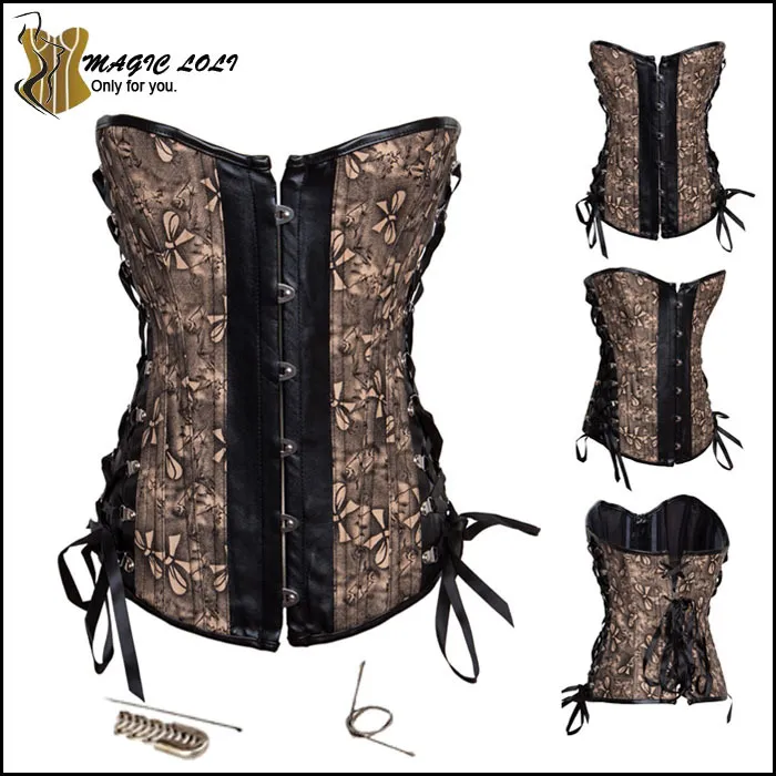 Atacado-Sexy Couro De Aço Desossada Espartilho Cintura Corsets Formação Steampunk Gótico Corselet Overbust Body Shaper Bustiers