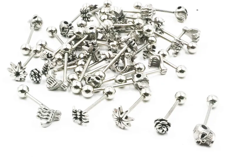 LO20 SZTUK Steel Chirurgiczny Punk Emo Język Pierścień Bar Sutek Barbells Body Piercing 14g ~ 1 .6mm Nowy przybył