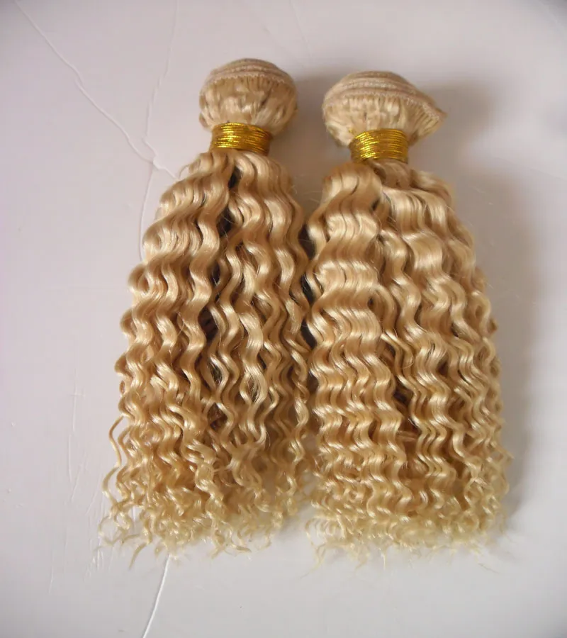 #613 Bleach blonde brazilian curly virgin human hair weave double weft quality,no shedding, tangle fre Brazilian Hair Weave Bundles