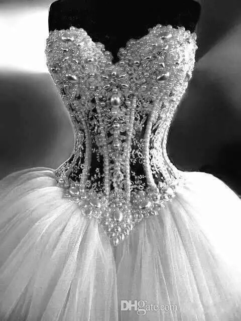 Abiti da sposa abito da ballo corsetto dell'innamorato lunghezza del pavimento abiti da sposa principessa perline di pizzo su misura261Q