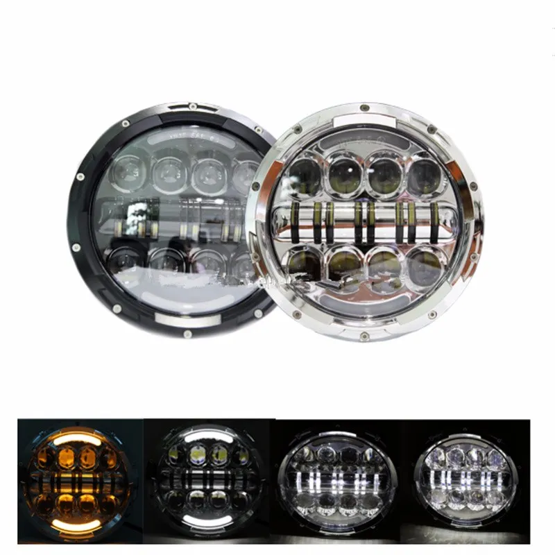 motorcycles accessories 7 inch 80w led headlight with halo ring daytime running light for Harley motore_