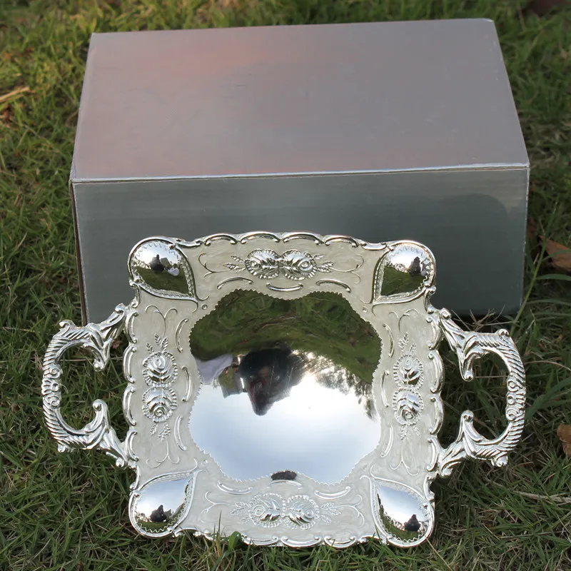 Ciotola frutta/vassoio in metallo quadrato ecologico placcato argento di vendita caldo la decorazione domestica o KTV