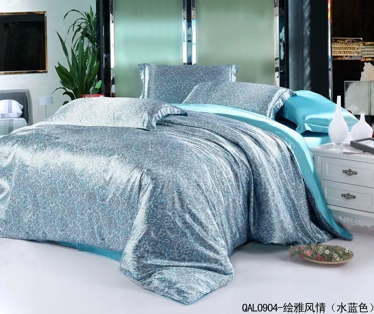 Royal Blue Duvet Covers Bedding Set Silk Satin California King Size