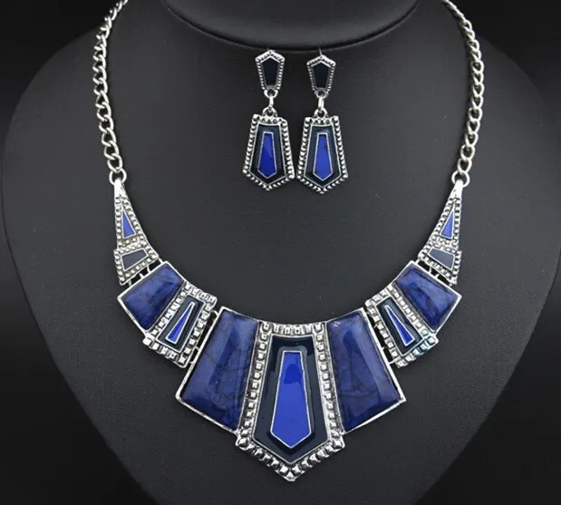 Jewelry Sets For Women Artifical Stone Enamel Necklace Earrings Sets Four Colors Statement Necklace Fashion Jewellery Set