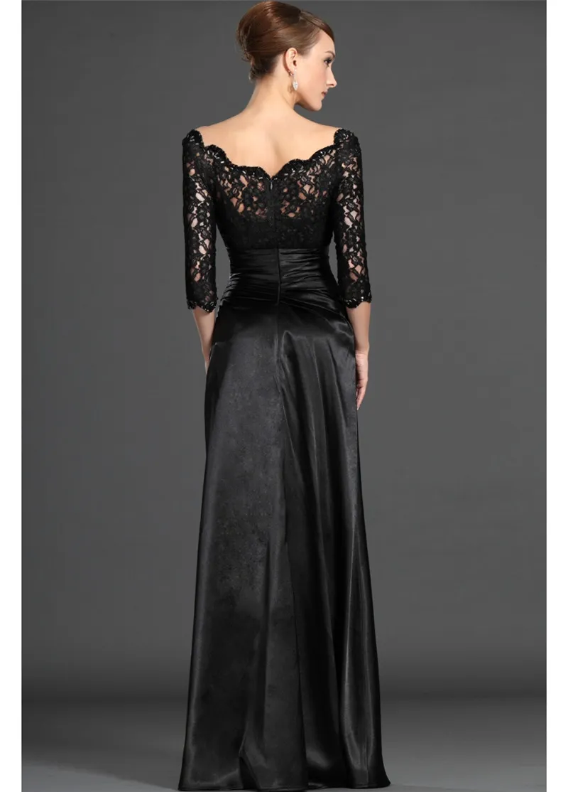 2014 Elegant Black Lace Off Shoulder 3/4 Long Sleeves Formal Evening ...