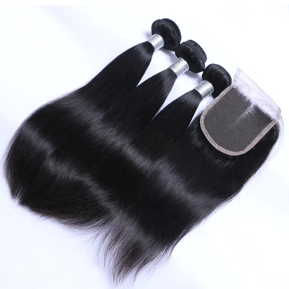 Brazilian Virgin Remy Human Hair 3 Bundles with Lace Top Closures Malaysian Peruvian Indian Cambodian Mongolian Straight Hair Weaves Closure