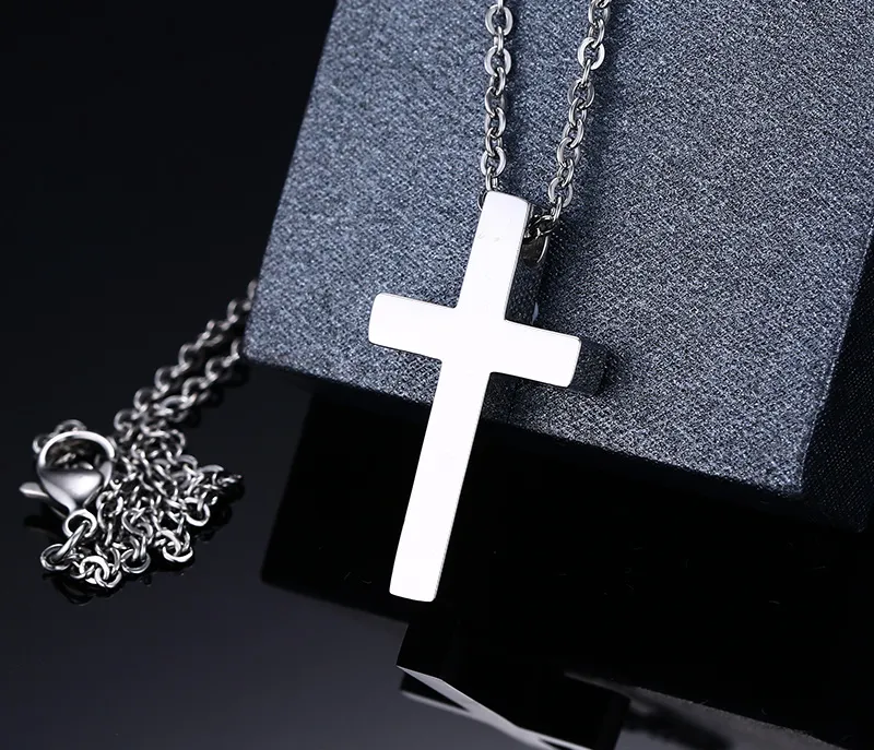 2016 New Classical Design Fashion Men Women Silver Stainless Steel Cross Pendant Necklace High Polished Oval Chain 20''