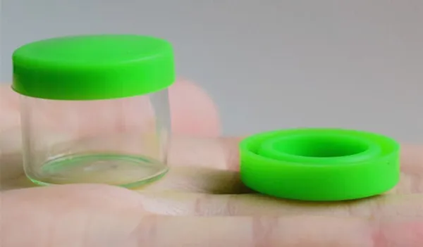Küçük cam konteyner kavanoz ile 6 ml düz boyun silikon yeşil kırmızı siyah vape wax yağı kuru ot için temizle kapak kap kozmetik krem